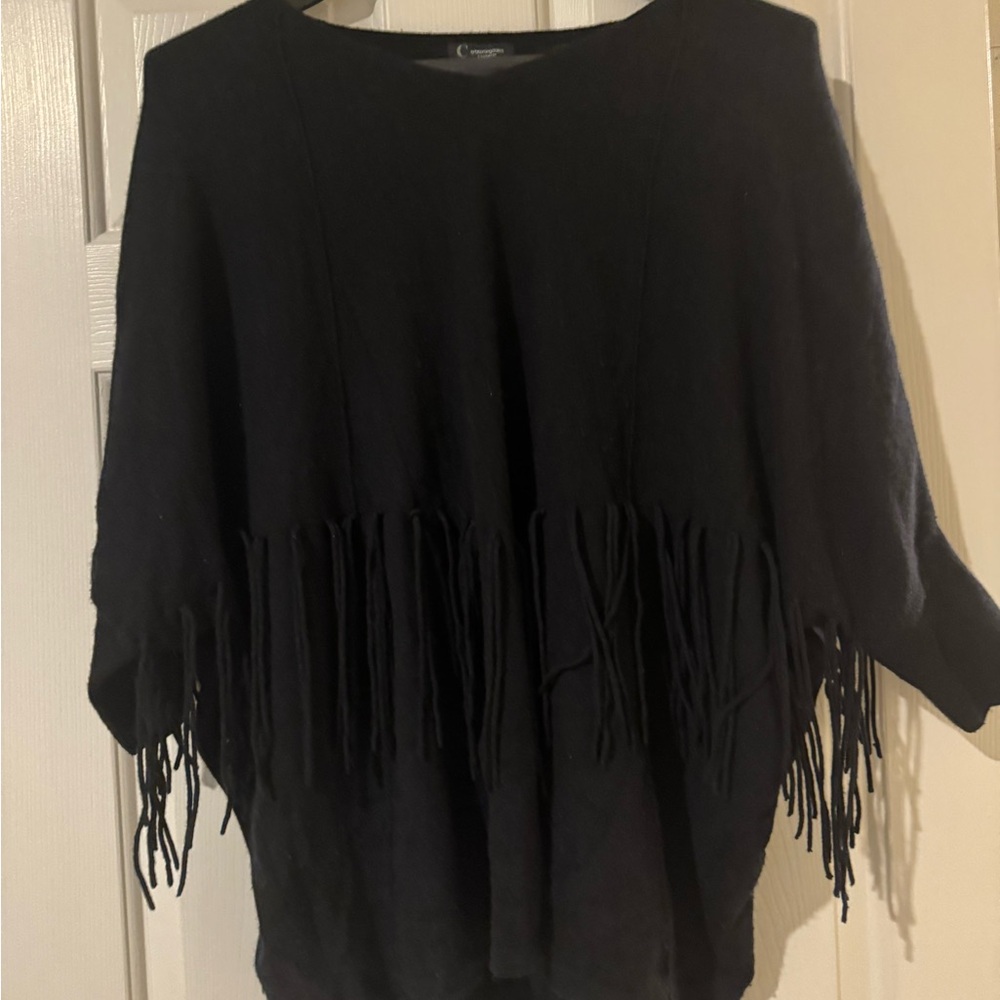 Cashmere Black Fringe Poncho Sweater